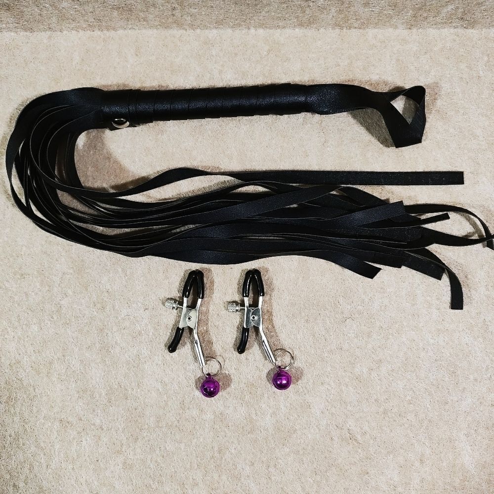 Black Fetish Nipple Clamp Flogger Set #3